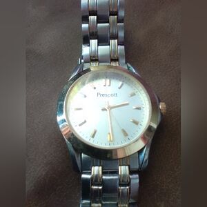 Prescott Two Tone Quartz Watch Silver Sunburst Dial Gold Bezel Classic Dress